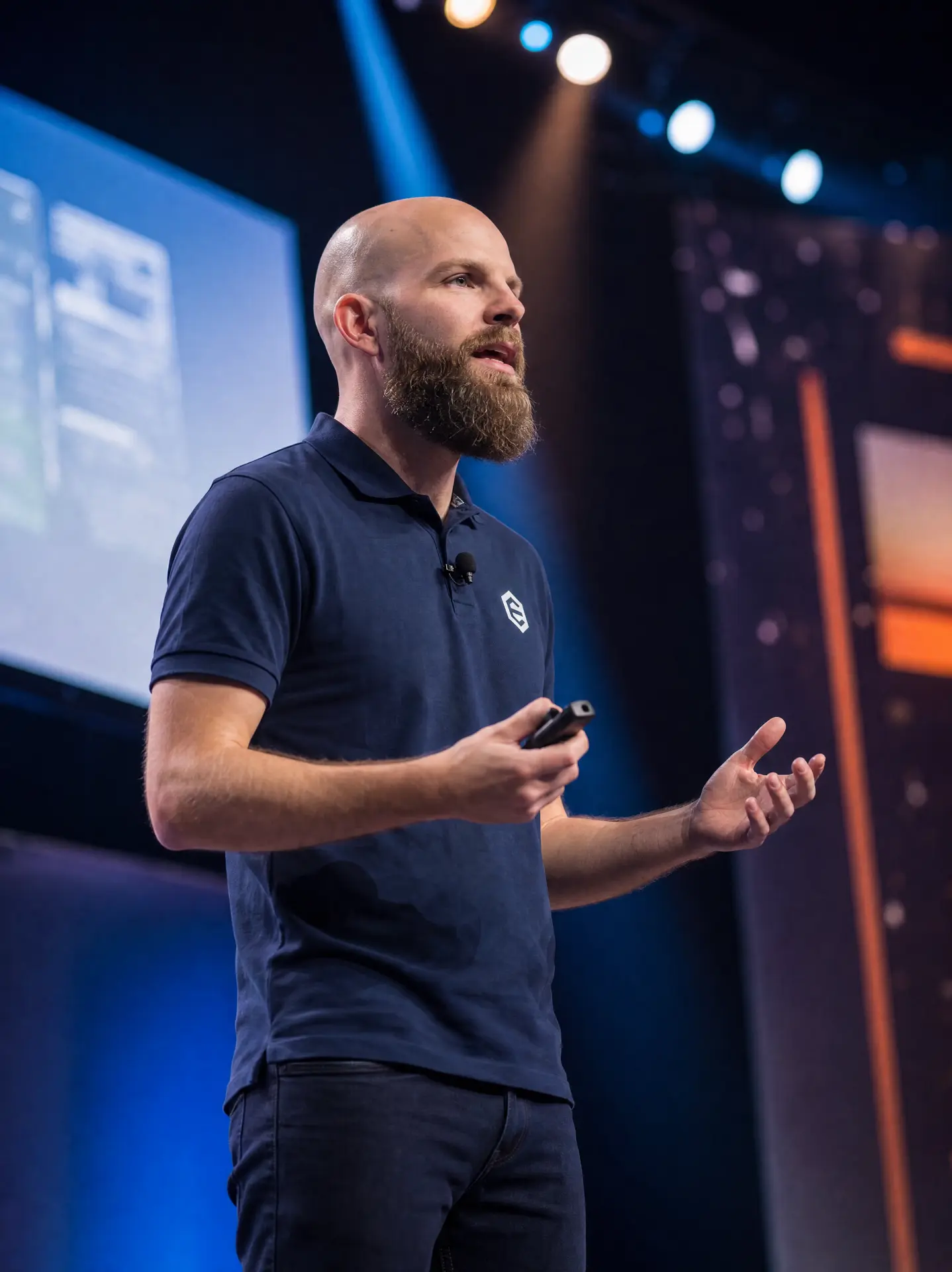Cole Kline speaking on stage at a business event